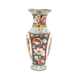 Vintage Satsuma Vase In Flower Painting Decorated Porcelain Vase 8 Inch Multicolored With Golden Handle - CHV8-04
