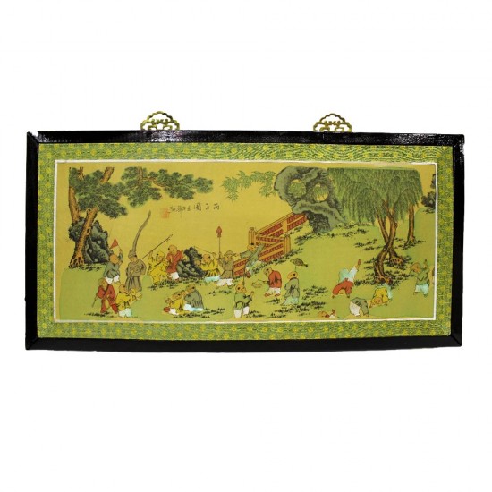 Oriental Landscape Water Painting Hand Painted Ancient Drawings of Villagers On Cloth With Wooden Frame - CHWH-03