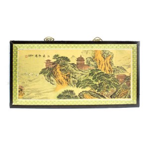 Oriental Calligraphy Landscape Temple Painting Hand Painted Ancient Drawings On Cloth With Wooden Frame - CHWH-06