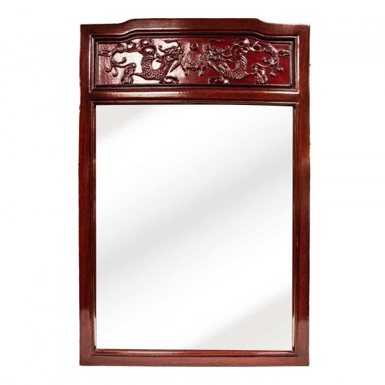 Dark Cherry Rosewood Asian Vertical Mirror With Carvings - CM 