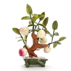 Beautiful Vintage Chinese Artificial Jade Peach Tree 8 Pcs Bonsai Tree With Marble Small CP-PEACH-01