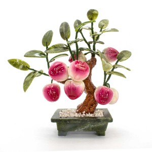 Beautiful Vintage Chinese Artificial Jade Peach Tree 8 Pcs Bonsai Tree With Marble Small CP-PEACH-01