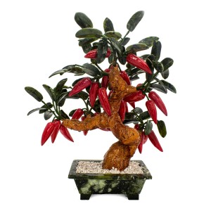 Hot Pepper Artificial Jade Plant Tree Bonsai Stone Gemstone Leaves Red Chilli Vegetables Big - CP2017-NHJ201