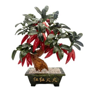 Hot Pepper Artificial Jade Plant Tree Bonsai Stone Gemstone Leaves Red Chilli Vegetables Big - CP2017-NHJ201