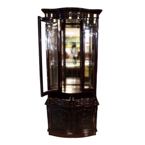 Solid Rosewood Asian Style Display Cabinet with Floral Hand Carvings Dark Cherry Finish - FS D834A