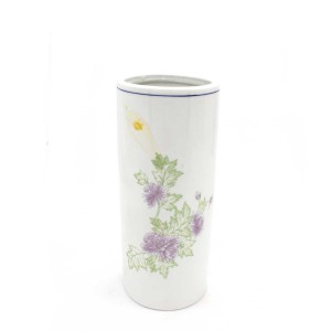 Asian Art Hand Crafted Cylindrical White Vase With Floral Design -  GY10V-01