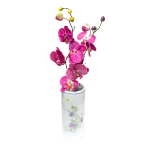 Asian Art Hand Crafted Cylindrical White Vase With Floral Design -  GY10V-01