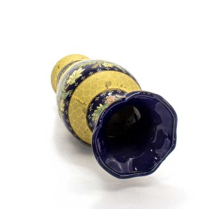 Asian Art Hand Crafted Gold & Blue Vase With Flower Design Big - GY10V-03