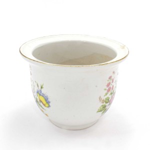 Asian Art Hand Crafted 4 1/2" Fish Bowl Shape Vase Flower Paintings White -  GY5V-02