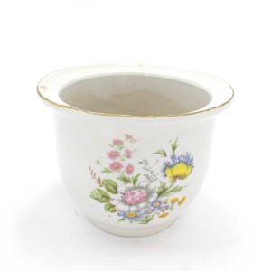 Asian Art Hand Crafted 4 1/2" Fish Bowl Shape Vase Flower Paintings White -  GY5V-02