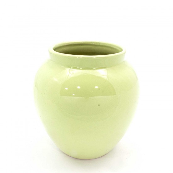 Asian Art Hand Crafted Bowl Shape Pistachio Green Flower Vase  -  GY6V-03