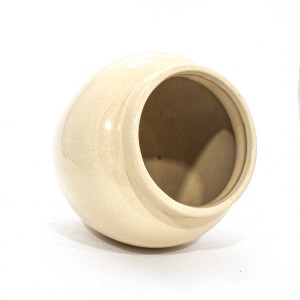 Asian Art Hand Crafted Bowl Shape Beige Flower Vase  -  GYV6-08