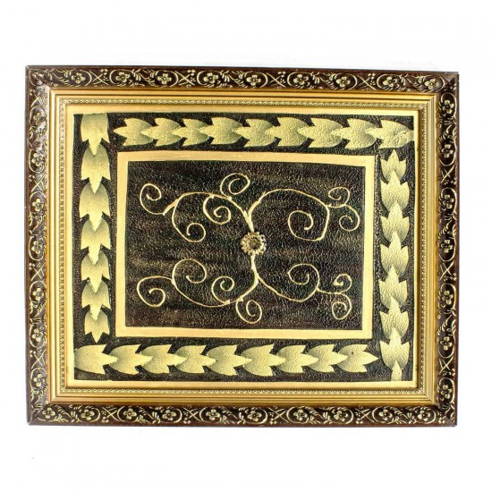 Handpainted Brown Golden Floral Design Art  Painted With Carved Framed Edges - HLNPPICTURE03