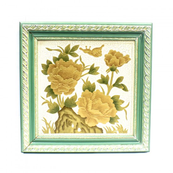 Handpainted Peony Flower Design Wall Art Painted With Carved Framed Edges - HLNPPICTURE06