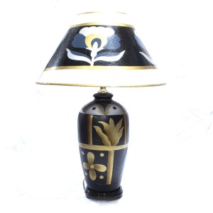 Porcelain Table Lamp with Shade For Bedroom Matte Black Golden Floral HLNT-04