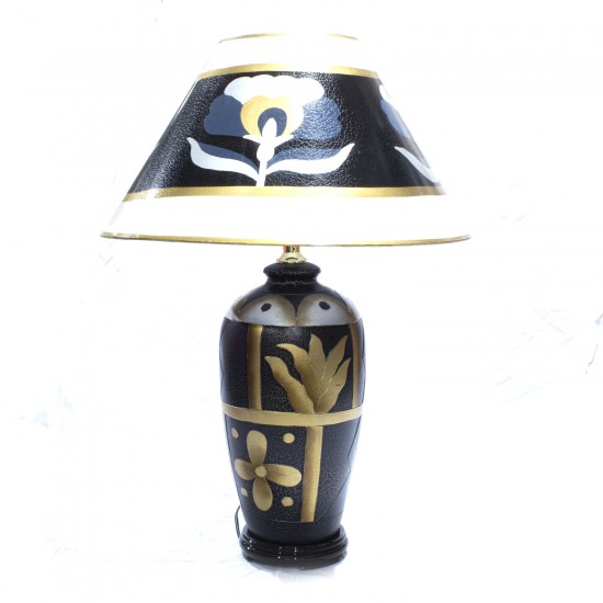 Porcelain Table Lamp with Shade For Bedroom Matte Black Golden Floral HLNT-04