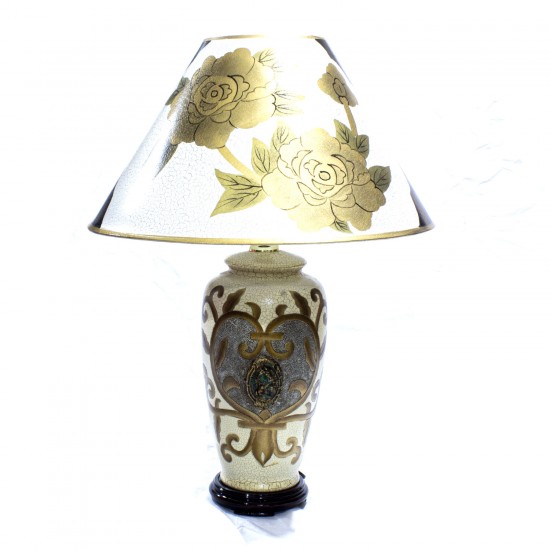 Porcelain Table Lamp with Shade For Bedroom White Golden Floral HLNT-06