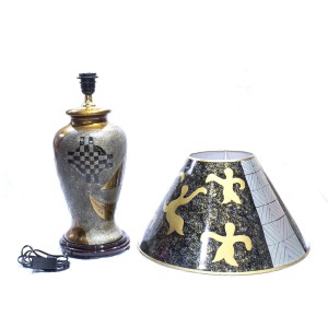 Porcelain Table Lamp with Shade For Bedroom Grey And Golden Brown HLNT-03
