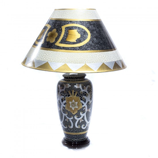 Porcelain Table Lamp with Shade For Bedroom Black Golden Floral HLNT-08