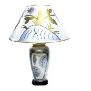 Porcelain Table Lamp with Shade For Bedroom White Golden Floral HLNT-07