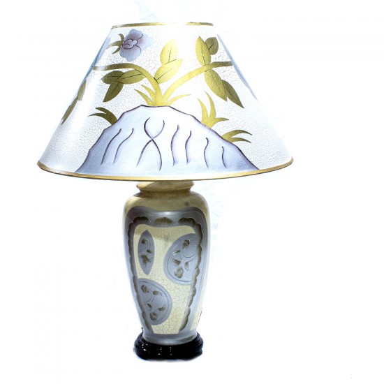 Porcelain Table Lamp with Shade For Bedroom White Golden Floral HLNT-07