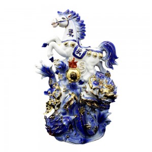 Chinese Home Decor Horse and Twin Dragon Ceramic Statue Small - LKHRDG02