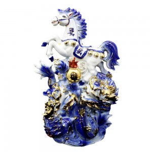 Chinese Home Decor Horse and Twin Dragon Ceramic Statue Small - LKHRDG02