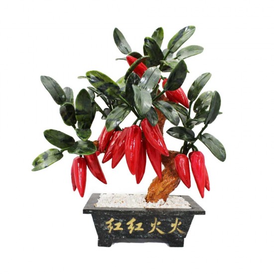 Hot Pepper Artificial Jade Plant Tree Bonsai Stone Gemstone Leaves Red Chilli Vegetables - CP2017-NHJ2