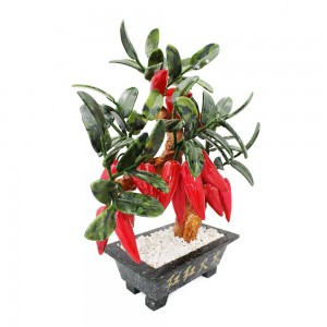 Hot Pepper Artificial Jade Plant Tree Bonsai Stone Gemstone Leaves Red Chilli Vegetables - CP2017-NHJ2