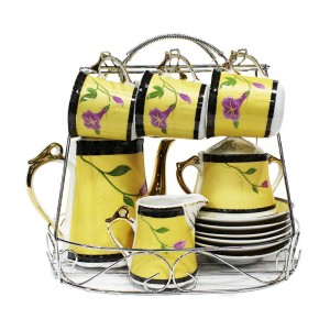 Ceramic Tea Set 15 Pc Set Yellow and Pink Flowers - LKJW-CF01