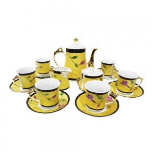 Ceramic Tea Set 15 Pc Set Yellow and Pink Flowers - LKJW-CF01