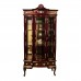 Solid Rosewood French Design Three Door Display Cabinet With Queen Anne Leg Dark Cherry Finish - LK B-4