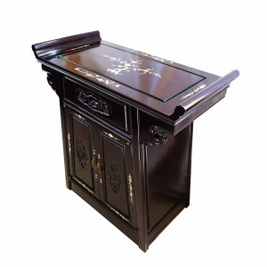 Dark Cherry Rosewood Chinese Altar Cabinet Grape Carvings With Mother Of Pearl Inlaid - LK 0000154 C3.5