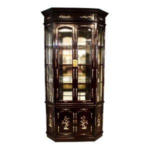 Rosewood Diamond Shape Display Cabinet with Mother of Pearls Inlay Dark Cherry Finish - LK04000954C3.5