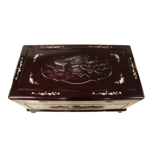 Dark Cherry Multi square Solid Rosewood Camphor Chest Inbuilt Flower And Bird Carvings With Mother of Pearl Inlaid - LK 08-000254L