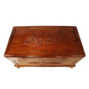 Multi square Solid Rosewood Camphor Chest Flower And Bird Carvings Natural Finish- LK 08-000271L