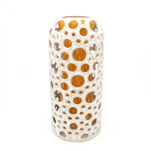 Asian Art Hand Crafted Reticulated Double Wall Porcelain Vase White Orange LK12V-BGDV04