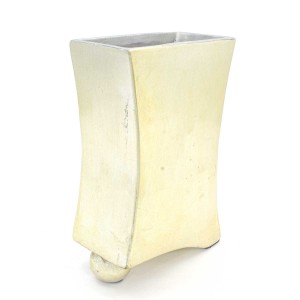 Asian Art Hand Crafted Flat Porcelain Planter Flower Vase Small Golden Finish - LK12V-PV04