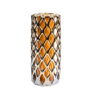 Asian Art Hand Crafted Reticulated Double Wall Porcelain Vase Spider Web Brown Golden Orange -  LK14V-BRORV02