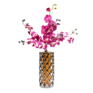 Asian Art Hand Crafted Reticulated Double Wall Porcelain Vase Spider Web Brown Golden Orange -  LK14V-BRORV02