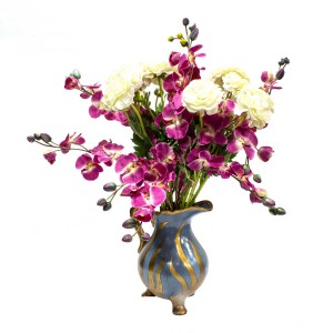 Asian Art Hand Made Hand Painted Porcelain Planter Flower Vase Water Jug Shape Gold Blue Color - LK14V-PV03