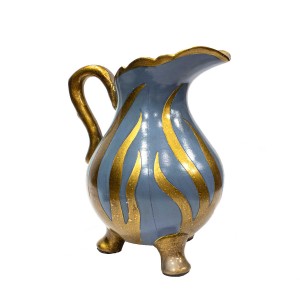 Asian Art Hand Made Hand Painted Porcelain Planter Flower Vase Water Jug Shape Gold Blue Color - LK14V-PV03