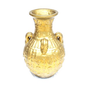 Asian Art Porcelain Material 18" Flower Vase Gold Color Pot Design Floor Vase Antique Art Collection - LK18V01