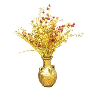 Asian Art Porcelain Material 18" Flower Vase Gold Color Pot Design Floor Vase Antique Art Collection - LK18V01