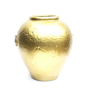 Asian Art Porcelain Material 16" Flower Vase Gold Color Pot Design Floor Vase Antique Art Collection - LK18V02