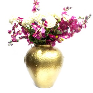 Asian Art Porcelain Material 16" Flower Vase Gold Color Pot Design Floor Vase Antique Art Collection - LK18V02