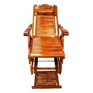 Asian Style Rocking Recliner Chair With Protrude Head Rest And Sliding Foot Rest Swinging Front Back Natural Finish - LK291 