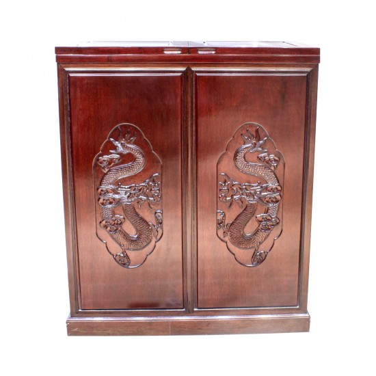 Solid Rosewood Flip Top Bar Cabinet Handmade Dragon Carvings Dark Cherry Finish - LKBAR 05