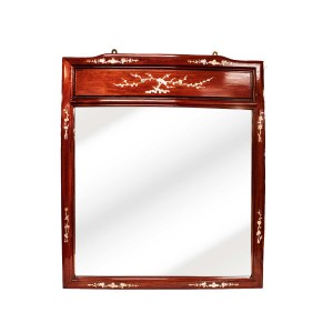 Dark Cherry  Mahogany Color Rosewood  Asian Vertical Mirror With Mother of Pearl Inlaid - LPK-M(35X45)