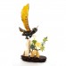 Artificial Jade Eagle On Cliff & Floral Design Figurines Wooden Platform Home Decor - NS-JADECLEAG01